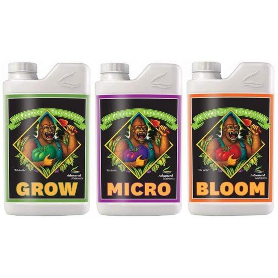 Advanced Nutrients pH Perfect Grow, Micro, Bloom 4L, 3-Part Base Nutrient, 4 Liters Each