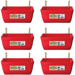 Little Giant FF11RED 4.5 Quart Heavy Duty Plastic Feed Trough Bucket Fence Feeder with Clips for Livestock & Pets, Red (6 Pack)