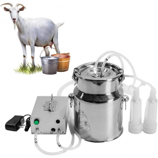 QHWJ Electric Goats Sheep Cows Milker Machine Pulsation Vacuum Small Family Farm Milking Kit with 5L Stainless Steel Milk Barrel,for Goat