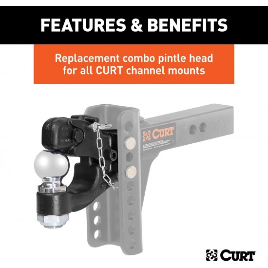 CURT 45919 Channel Mount Pintle Attachment with 2-Inch Ball, 10,000 lbs, Shank Required