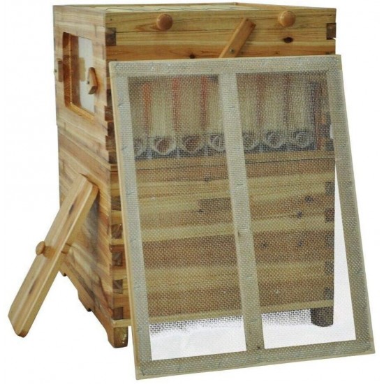 SHIJING US 7pcs Auto Honey Hive Beehive Frames + Beekeeping Brood Cedarwood Box New