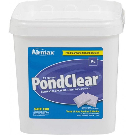 Airmax PondClear Natural Beneficial Bacteria, Cleans & Clarifies, Water Treatment, Safe for Fish, 24 Packets Treats 1/4 Acre Pond Up to 6 Months