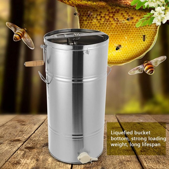 Ejoyous 2 Frames Manual Honey Extractor, Stainless Steel Honeycomb Drum Spinner Bee Honey Extractor Separator Beekeeping Centrifuge Equipment for Beekeeper