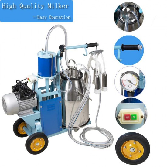 Electric Milking Machine 1440rmp Pulsation Vacuum Pump Milker for Livestock Farm Automatic Cow Goat Milking Suction Machine with 25L/6.6Gallon Stainless Steel Bucket 110V(Deliver Within 3-7Days)