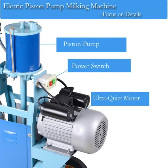 Electric Milking Machine 1440rmp Pulsation Vacuum Pump Milker for Livestock Farm Automatic Cow Goat Milking Suction Machine with 25L/6.6Gallon Stainless Steel Bucket 110V(Deliver Within 3-7Days)