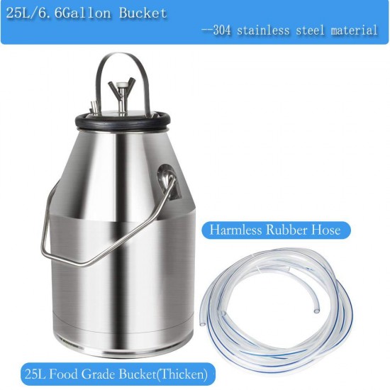 25L Electric Milking Machine Milker for Cows Goats Sheep with Stainless Steel Bucket Portable Milking Machine for Ewe Farm Suction Milk Machine 6.6Gallon 110V(3-7Days Fast Delivery)