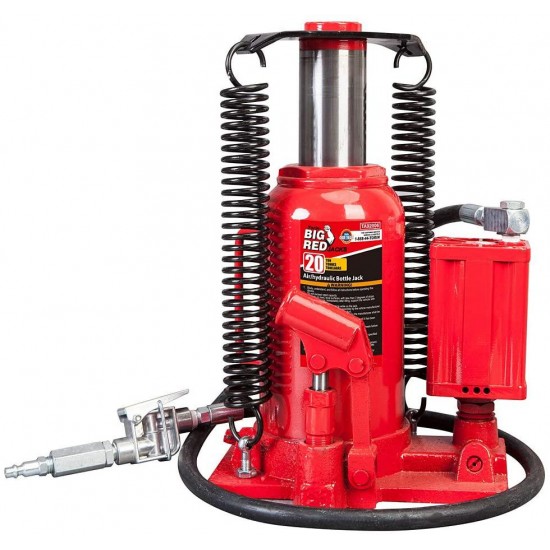 BIG RED TA92006 Torin Pneumatic Air Hydraulic Bottle Jack with Manual Hand Pump, 20 Ton (40,000 lb) Capacity, Red