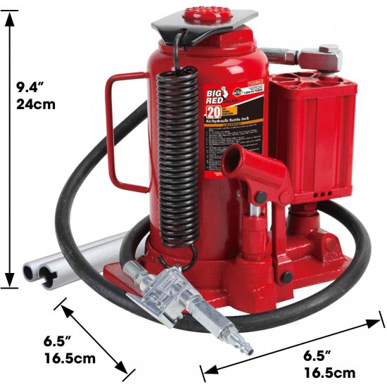 BIG RED TA92006 Torin Pneumatic Air Hydraulic Bottle Jack with Manual Hand Pump, 20 Ton (40,000 lb) Capacity, Red