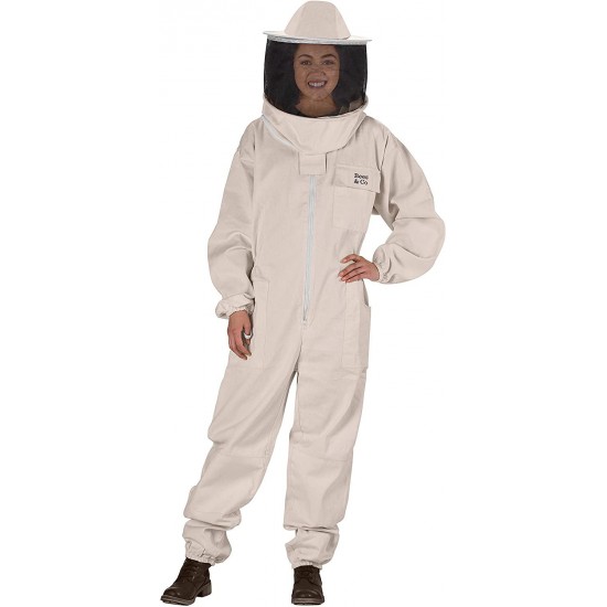 Bees & Co U73 Natural Cotton Beekeeper Suit with Round Veil,Natural White,Medium