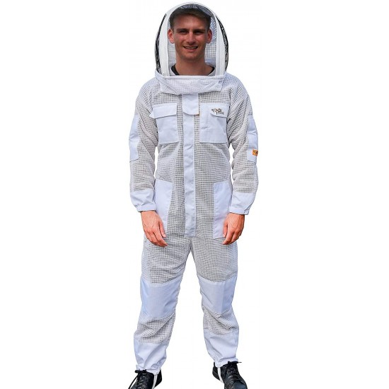 OZ ARMOUR Full Beekeeping Suit 3 Layer Ventilated Beekeeper Costume with Fencing Hood (Medium)