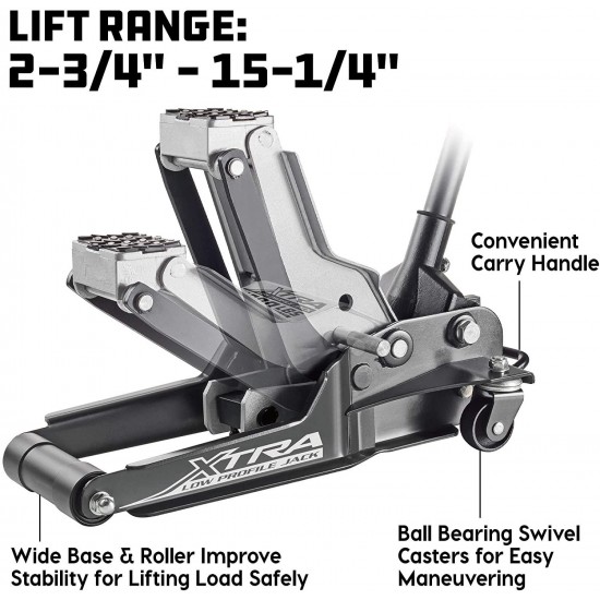 Powerbuilt 620479E Xtra Low Profile Floor Jack with Safety Bar - 2 Ton Load Capacity