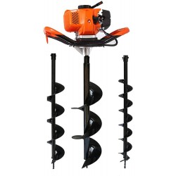 One Man Earth Auger, 52cc 2-Cycle 2.3 HP Petrol Powered Earth Auger Post Hole Borer Ground Drill Digger + 3 Bits