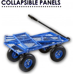 Landworks 2103Q044A Heavy Duty Lawn/Garden Utility Cart/Wagon With Removable Side Meshes, 400 lbs, Blue