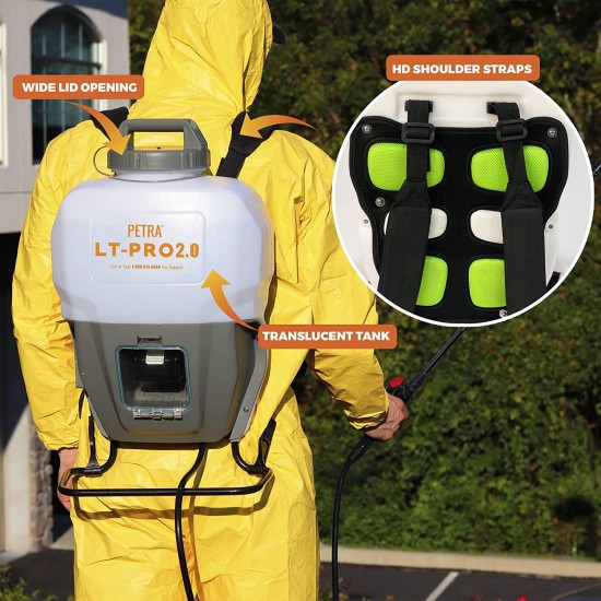 PetraTools Battery Powered Backpack Sprayer – 2.0AH Ultimate Battery Life Professional 4 Gallon Lithium Sprayer - Multipurpose HD Wand, Wide Mouth Lid, Multiple Nozzles & Battery and Charger Included