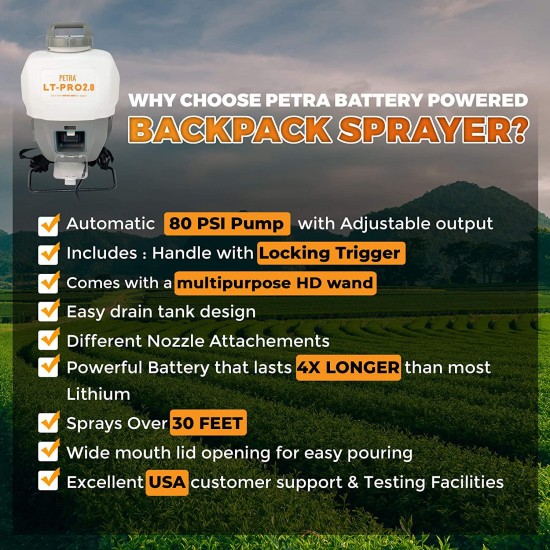 PetraTools Battery Powered Backpack Sprayer – 2.0AH Ultimate Battery Life Professional 4 Gallon Lithium Sprayer - Multipurpose HD Wand, Wide Mouth Lid, Multiple Nozzles & Battery and Charger Included