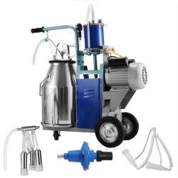 INTBUYING Electric Milking Machine Piston Cow and Goat Milker Machine with Regulator and 25L Stainless Steel Bucket for Cows and Sheep Miking 110V