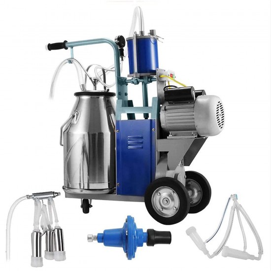 INTBUYING Electric Milking Machine Piston Cow and Goat Milker Machine with Regulator and 25L Stainless Steel Bucket for Cows and Sheep Miking 110V