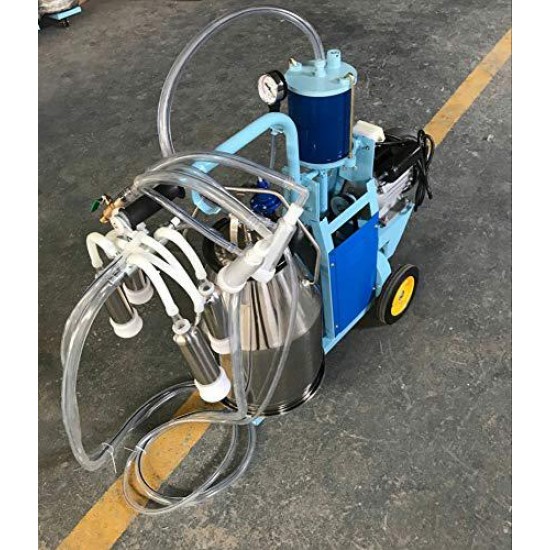 INTBUYING Electric Milking Machine Piston Cow and Goat Milker Machine with Regulator and 25L Stainless Steel Bucket for Cows and Sheep Miking 110V