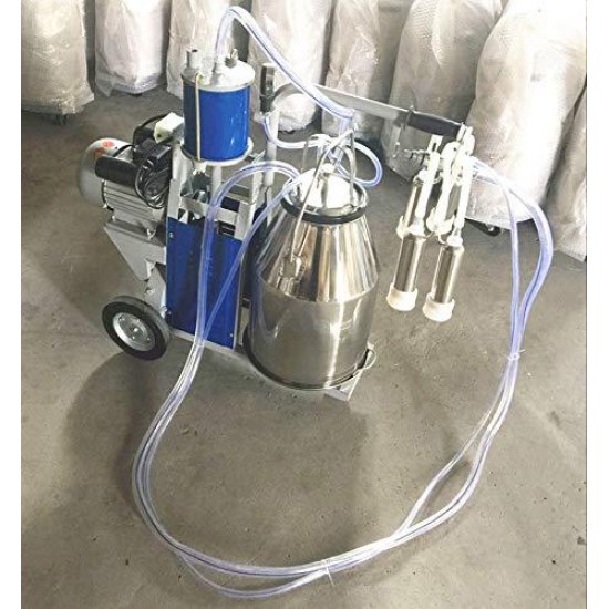 INTBUYING Electric Milking Machine Piston Cow and Goat Milker Machine with Regulator and 25L Stainless Steel Bucket for Cows and Sheep Miking 110V