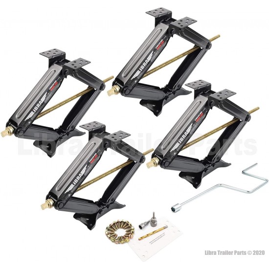 LIBRA Set of 4 5000lbs RV Trailer Stabilizer Leveling Scissor Jacks w/Dual Power Drill sockets & mounting Hardware Set