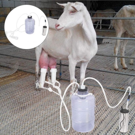 eecoo 5L Electric Goat Cow Milking Kit Portable Vacuum-Pulse Pump Milking Machine Minitype Portable Double Head Milker Machine(for Goat/Cow)