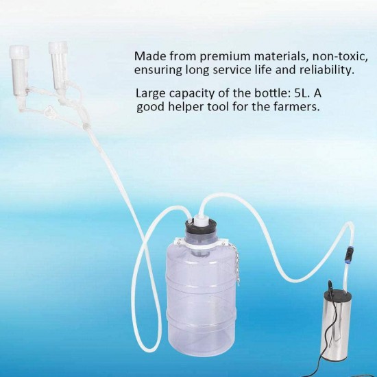 eecoo 5L Electric Goat Cow Milking Kit Portable Vacuum-Pulse Pump Milking Machine Minitype Portable Double Head Milker Machine(for Goat/Cow)