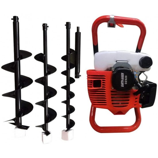 GUANG Fence Hole Earth Auger, 52CC 2.3HP 2 Stroke Gas Powered One Man Petrol Earth Auger Post Hole Digger Earth Borer with Three Earth Auger Drill Bits 4