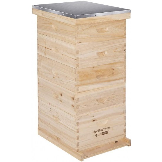 VIVOHOME Wooden 5 Layers 5 Box Langstroth Honey Bee Hive Box with Metal Roof for Beekeeping (Foundations Not Included)