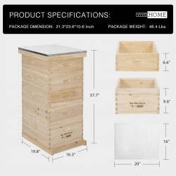 VIVOHOME Wooden 5 Layers 5 Box Langstroth Honey Bee Hive Box with Metal Roof for Beekeeping (Foundations Not Included)