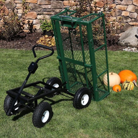 Sunnydaze Utility Steel Dump Garden Cart, Outdoor Lawn Wagon with Removable Sides, Heavy-Duty 660 Pound Capacity, Green