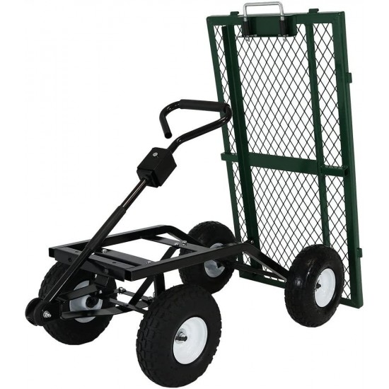 Sunnydaze Utility Steel Dump Garden Cart, Outdoor Lawn Wagon with Removable Sides, Heavy-Duty 660 Pound Capacity, Green