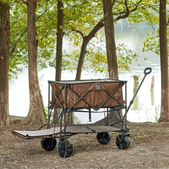 Timber Ridge Folding Double Decker Wagon Heavy Duty Collapsible Cart with Big Wheels for Beach Shopping Garden