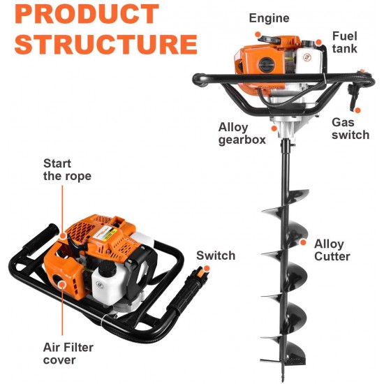 SALEM MASTER PD520M 52CC 2 Stroke Gas Powered Posthole Digger Earth Auger Drill for Fence and Planting