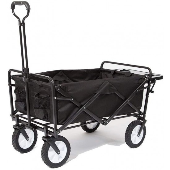 Mac Sports Collapsible Folding Outdoor Utility Wagon with Side Table - Black