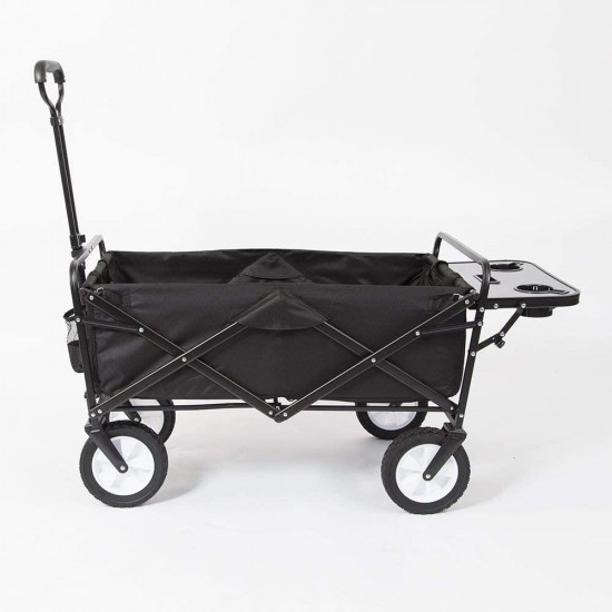 Mac Sports Collapsible Folding Outdoor Utility Wagon with Side Table - Black