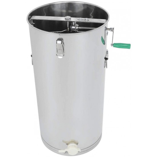 Stainless Steel 30 inches 2 Frame Manual Honey Bee Extractor Drum Silver Hygienic Durable Sturdy Portable Heavy Duty Ergonomic Handle for Home Beekeepers Beekeeping Farmhouse Equipment Parts