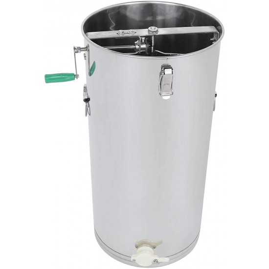 Stainless Steel 30 inches 2 Frame Manual Honey Bee Extractor Drum Silver Hygienic Durable Sturdy Portable Heavy Duty Ergonomic Handle for Home Beekeepers Beekeeping Farmhouse Equipment Parts