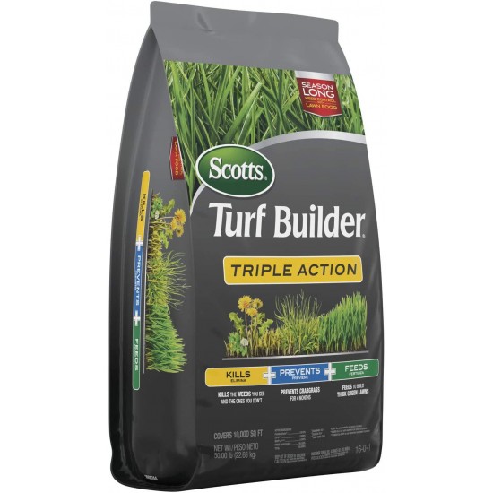 Scotts 10,000 Sq. Ft Turf Builder Triple Action | Kills Weeds Including Dandelions & Clover | Prevents Crabgrass, Feeds & Fertilizes To Build Thick Green Lawns | 26002 Model