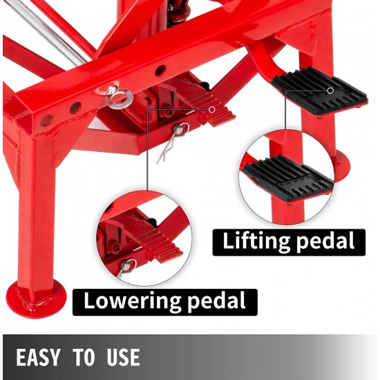 VEVOR Motorcycle Jack, Hydraulic Motorcycle Scissor Jack with 300LBS Load Capacity, Portable Lift Table, Adjustable Motorcycle Lift Jack, Red Motorcycle Lift Stand with Fastening Straps