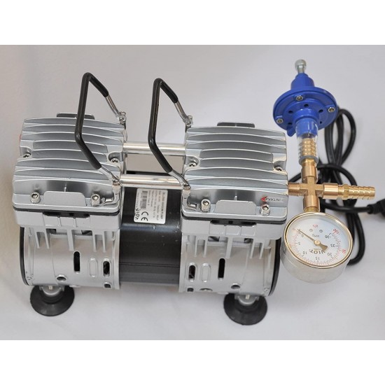 Controlled Twin Piston Oil-Less Vacuum Pump 5.5CFM 3/4HP Regulator/Gauge Hardware Kit Pressure Control Oil-Free Clean No Oil Mist