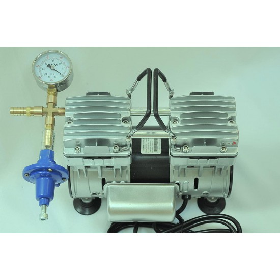 Controlled Twin Piston Oil-Less Vacuum Pump 5.5CFM 3/4HP Regulator/Gauge Hardware Kit Pressure Control Oil-Free Clean No Oil Mist