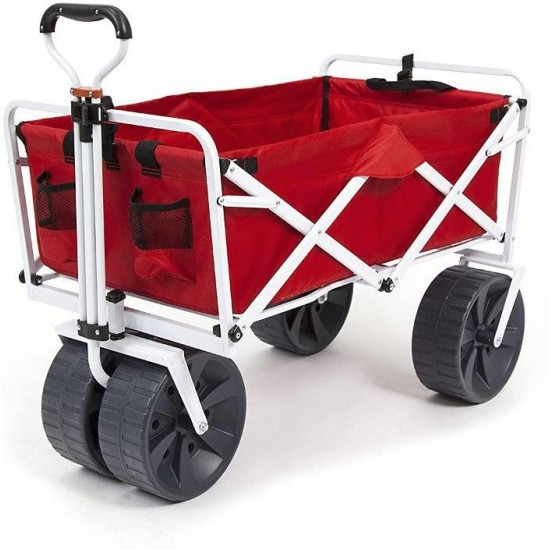 Mac Sports Heavy Duty Collapsible Folding All Terrain Utility Wagon Beach Cart - Red/White