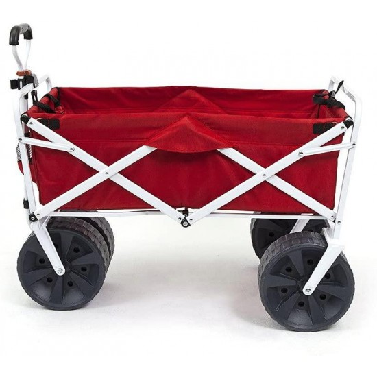 Mac Sports Heavy Duty Collapsible Folding All Terrain Utility Wagon Beach Cart - Red/White