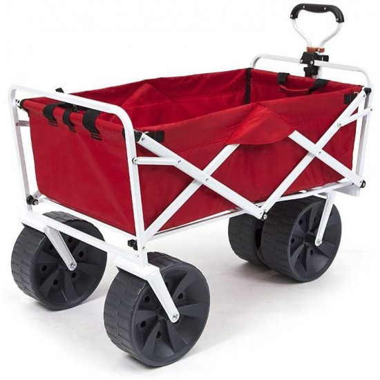 Mac Sports Heavy Duty Collapsible Folding All Terrain Utility Wagon Beach Cart - Red/White