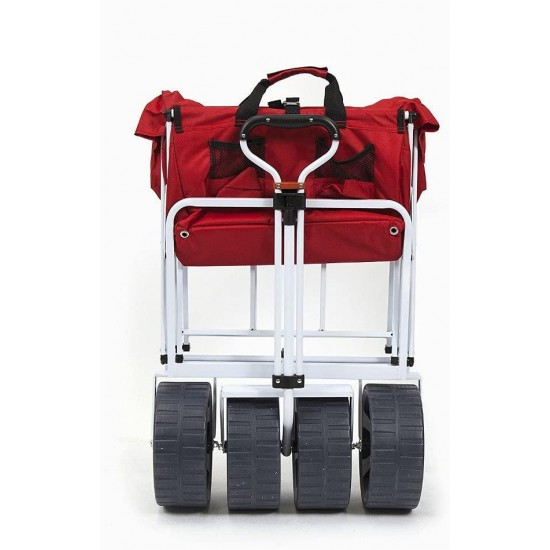 Mac Sports Heavy Duty Collapsible Folding All Terrain Utility Wagon Beach Cart - Red/White