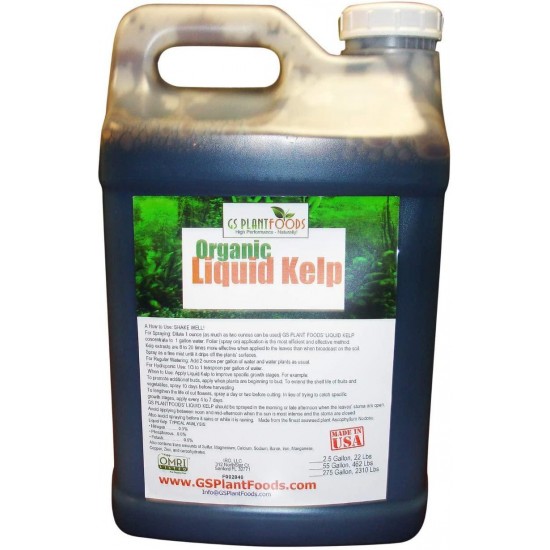 GS Plant Foods Organic Liquid Kelp Plant Fertilizer (5 Gallon) | Omri Organic Listed Seaweed & Kelp Fertilizer Solution | Kelp Seaweed Plant & Vegetable Growth Concentrate for Gardens, Lawns & Soil