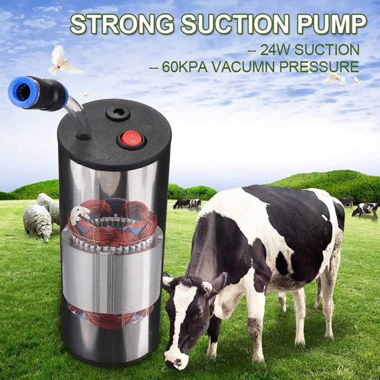 QHWJ Cows Milking Machine, Electric Vacuum Pump Cattle Milking Machine Kit with 5L Stainless Steel Milk Barrel, 2 Milk Lining and Milking Hose