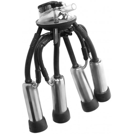 QHWJ Milker Machine Parts Milking Cluster, 240CC Cow Milking Cluster Milk Cup Set with a Hook, Easy to Hang and Carry, Suitable for Vacuum Pump Milking Machine