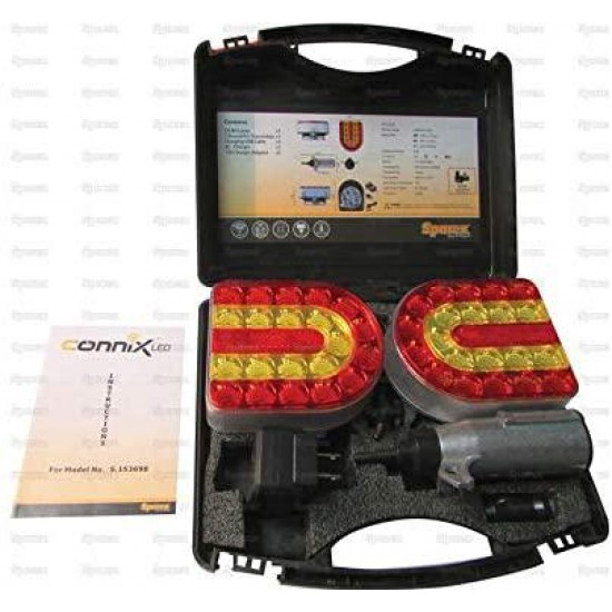 Connix LED Magnetic Wireless Towing Light Kit Farm Tractor 7 Pin Round Connector Baler, Wagon, Mower, Trailer.