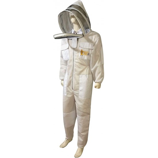 Three Layer Beekeeping Ventilated Suit and Jacket Fully Protection Beekeepers Ultra Ventilated Bee Suit and Bees Jacket with Fencing Veil and Round Veil (XL, White Fencing Veil)